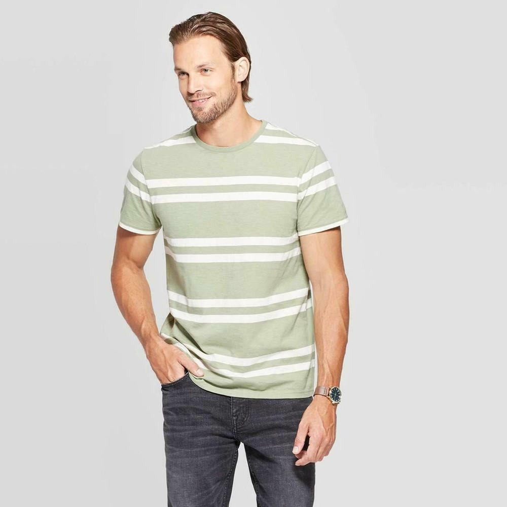 Green Striped Crewneck T-Shirt